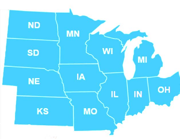 Blue map of The IR-4 North Central Region